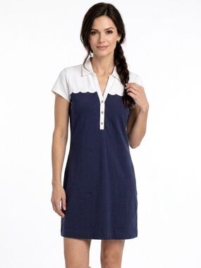 LILLY PULITZER Dress Tonda Scallop Polo Dress Blue White Small
